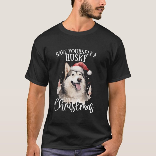 Ha dig själv, Husky Little jul Husky Santa T Shirt (Framsida)