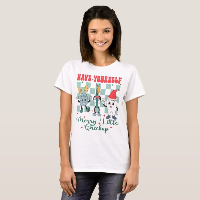 Ha din egen Merry Little Checkup Julafton Dental T Shirt (Hel framsida)