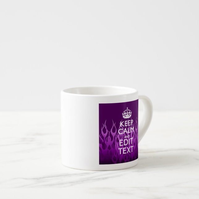 Ha din text Keep Calm på lila racingflammor Espressomugg (Framsida höger)