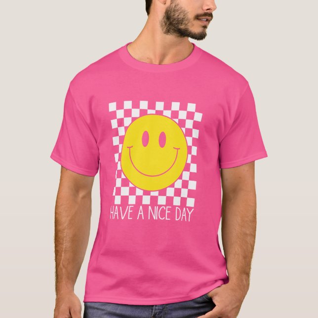 Ha en 70-talets Retro Smile Checkered Lycklig Sm T Shirt (Framsida)