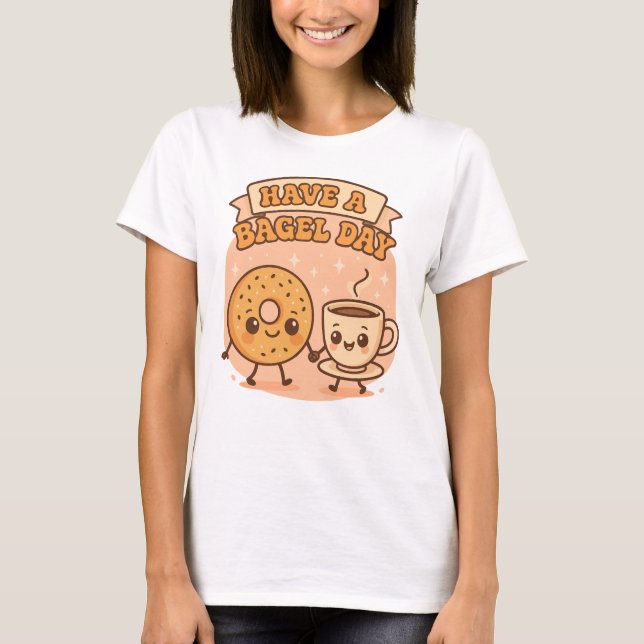 Ha en Bageldag Kawaii Foodie Art T Shirt (Framsida)