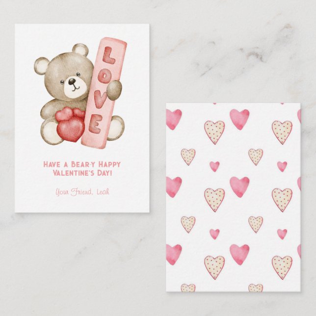 Ha en Bear-Y Lycklig Valentine School Kids Anteckningskort (Fram/baksida)