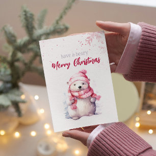 Ha en beary God jul Polar Bear Funny Rosa Helg Vykort