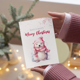 Ha en beary God jul Polar Bear Funny Rosa Julkort