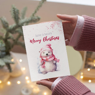 Ha en beary God jul Polar Bear Funny Rosa Julkort