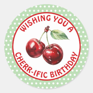 Ha en Cherr-ific Birthday   Cute Cherry Runt Klistermärke