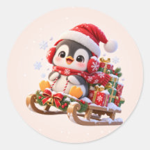 Ha en Cool Yule Söt Pingvin Rund Klistermärke