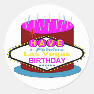 Ha en Fabulous Las Vegas Birthday Cake Sticker Runt Klistermärke