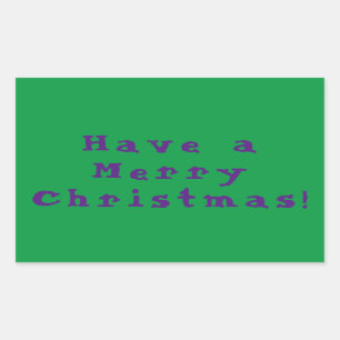 Ha en God Jul! Lila på Grön bakgrund Rektangulärt Klistermärke