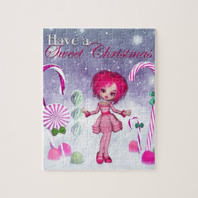 Ha en god jul: Rosa Cookie Poser Girl Pussel (Vertikal)