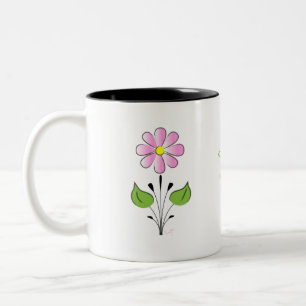Ha en Grönt Lycklig dag med Rosa Flower Två-Tonad Mugg