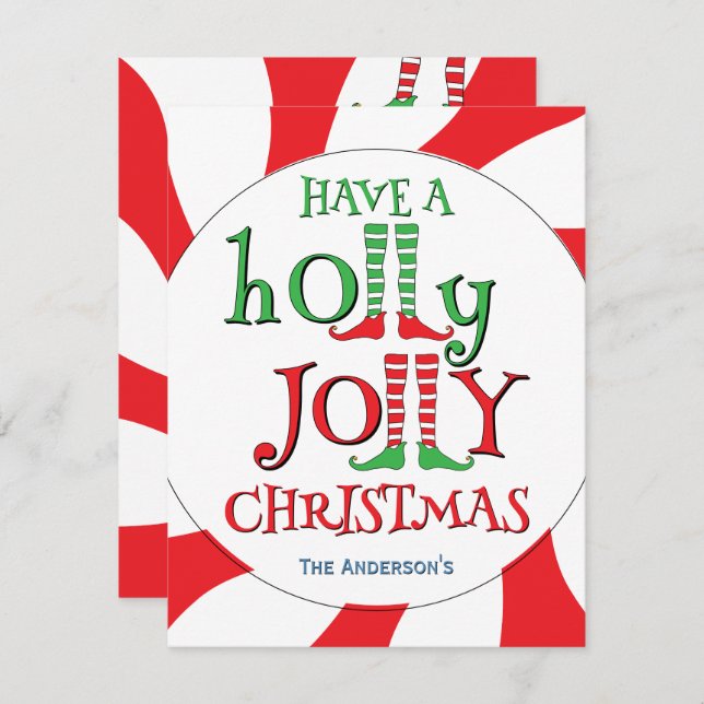 Ha en Holly Jolly-jul! Peppermint Swirl Elf Julkort (Fram/baksida)