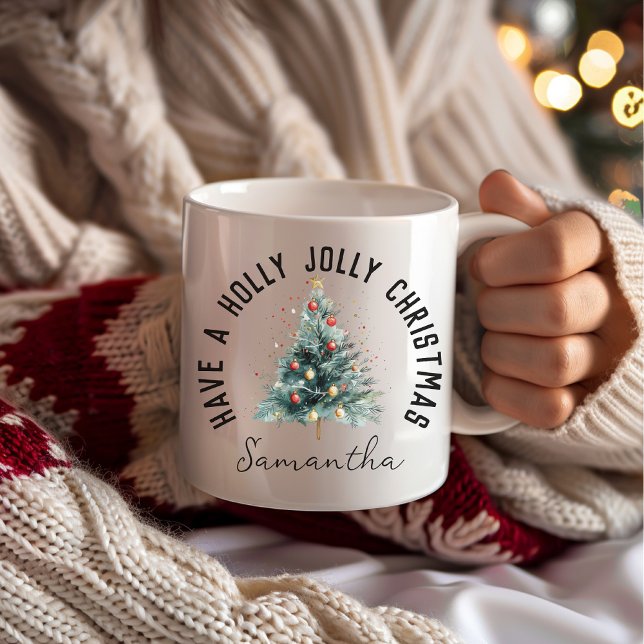 Ha en Holly Jolly-jul Personlig Namn Mugg (custom name, personalized name, christmas mug, christmas vibes, thanksgiving, christmas decor,)