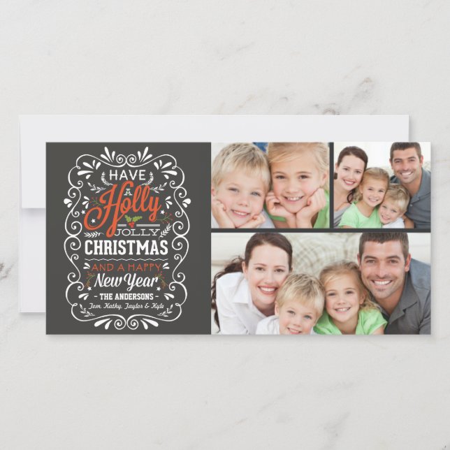 Ha en holly Jolly-julkalkboard 3-foto Julkort (Framsida)
