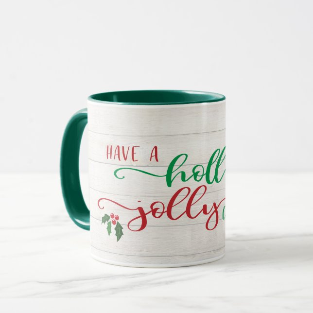 Ha en Holly Jolly Julkalligrafi i Rustik Mugg (Framsida vänster)