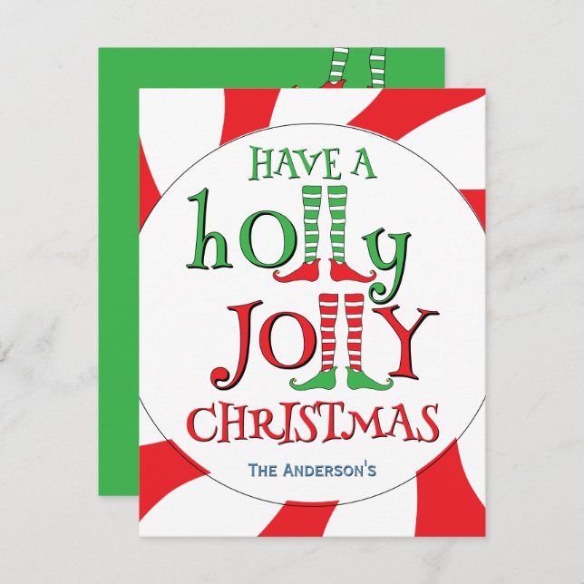 Ha en holly Jolly-julpeppermint Swirl Elf Julkort (Fram/baksida)