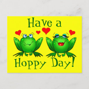 Ha en Hoppy Dag Serieteckning Grodor Glad Gul Vykort