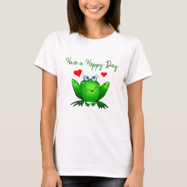 Ha en Hoppy Dag Söt Grön Groda med Hjärtan T Shirt