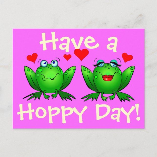 Ha en hoppy Day Lycklig Tecknad Frogs Vykort (Framsida)