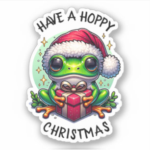 Ha en hoppy-jul   Frog Pun Klistermärken