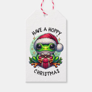 Ha en hoppy-jul   Frog Pun Presentetikett