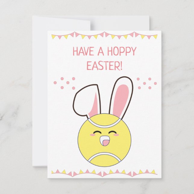 Ha en Hoppy Påsk Cute Kawaii Tennis Boll Bunny Julkort (Framsida)