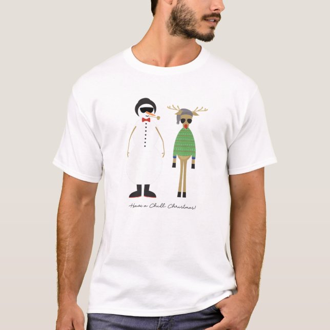 Ha en Julafton Cute Hipster Rudy Reindeer Snowm T Shirt (Framsida)