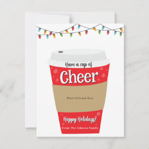 Ha en kopp som innehåller Cheer Coffee Gift Card H Inbjudningar