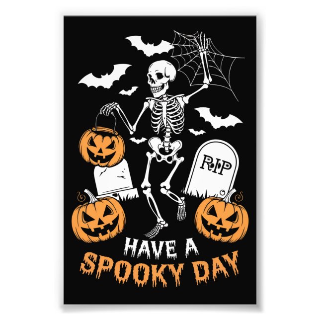 Ha en kuslig dag Halloween-häxa present skelett  Fototryck (Framsidan)