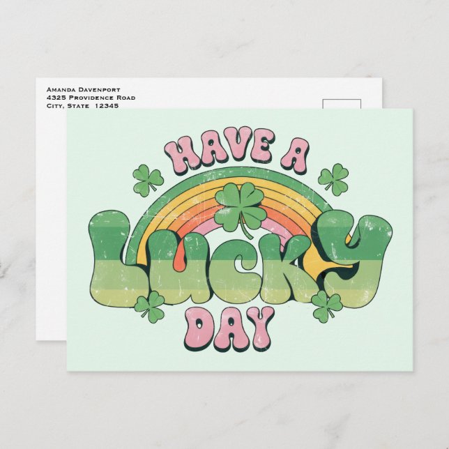 Ha en Lucky Day Retro St. Patrick's Day Vykort (Fram/baksida)