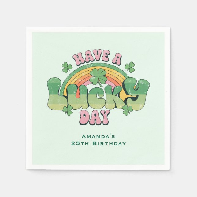 Ha en lucky Day Retro Typography Birthday Pappersservett (Framsidan)