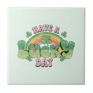 Ha en lucky Day Retro Typography Kakelplatta