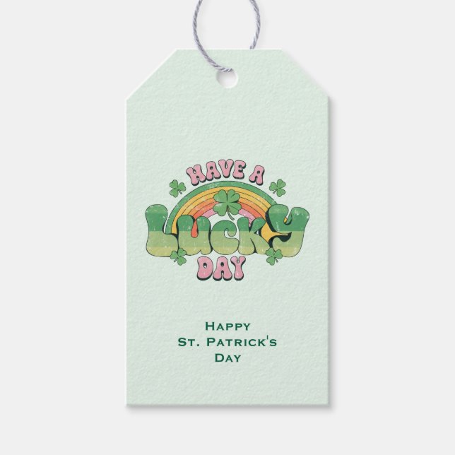 Ha en Lucky Day Typography St. Patrick's Day Presentetikett (Framsidan)
