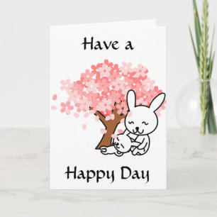 Ha en Lycklig-dag, Cute Bunnies under Träd Card Kort