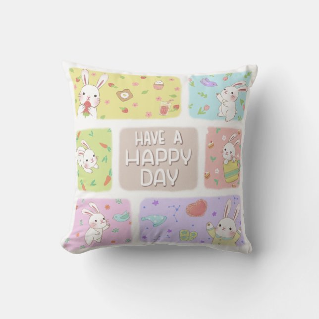 Ha en Lycklig-dag: Cute Bunny Illustration Kudde (Framsida)