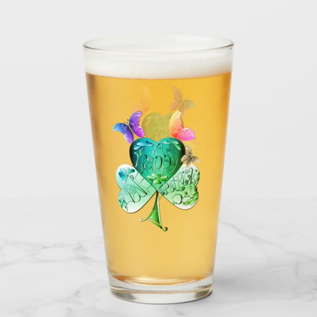 "Ha en Lycklig St. Patrick's Day"Grönt Shamrock Glaskopp (Framsida fylld)