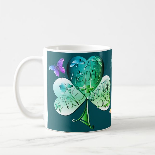 "Ha en Lycklig St. Patrick's Day" Shamrock Kaffemugg (Vänster)