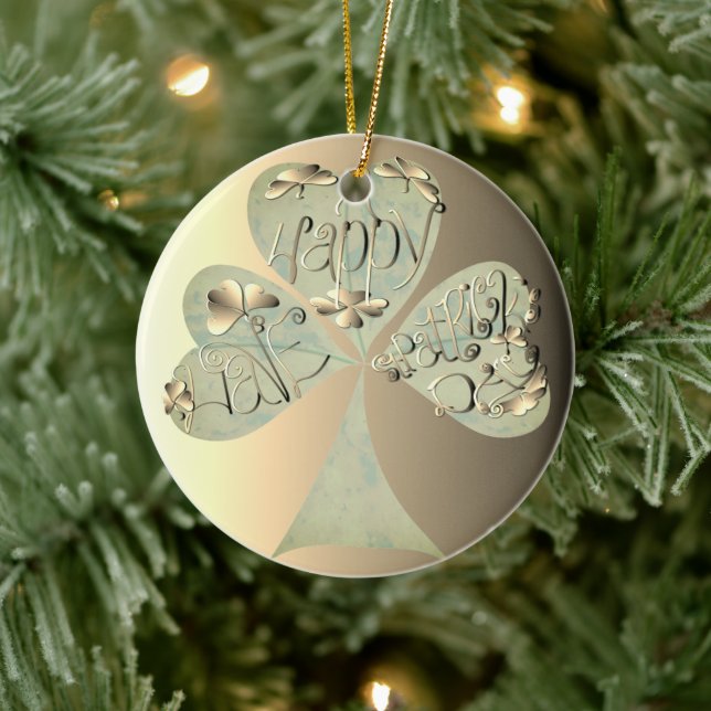 "Ha en Lycklig St. Patrick's" Handskriven Julgransprydnad Keramik (Träd)