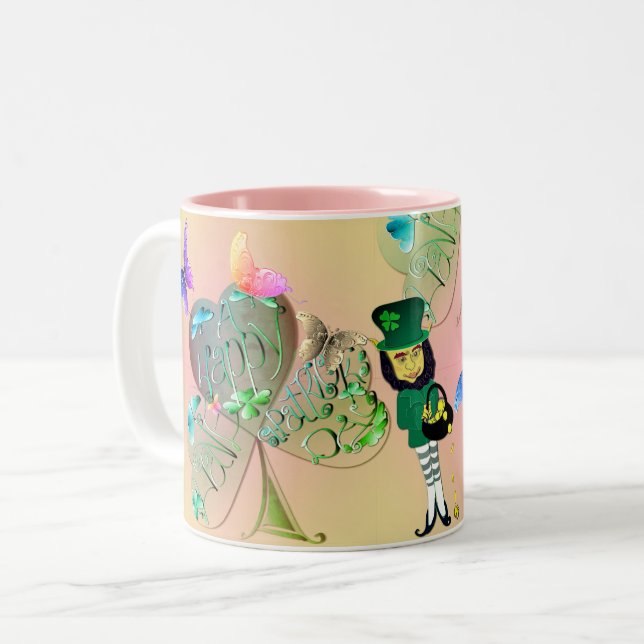 "Ha en Lycklig St. Patrick's" Leprechaun Shamrocks Två-Tonad Mugg (Framsida vänster)
