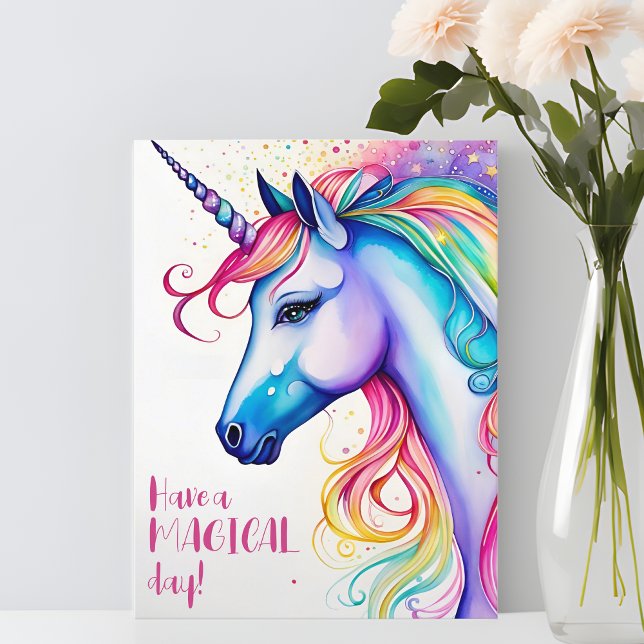 Ha en magisk dag Whimsical enhörning postkort Vykort (Rainbow Joy, Whimsical Cheer! 🌈✨)