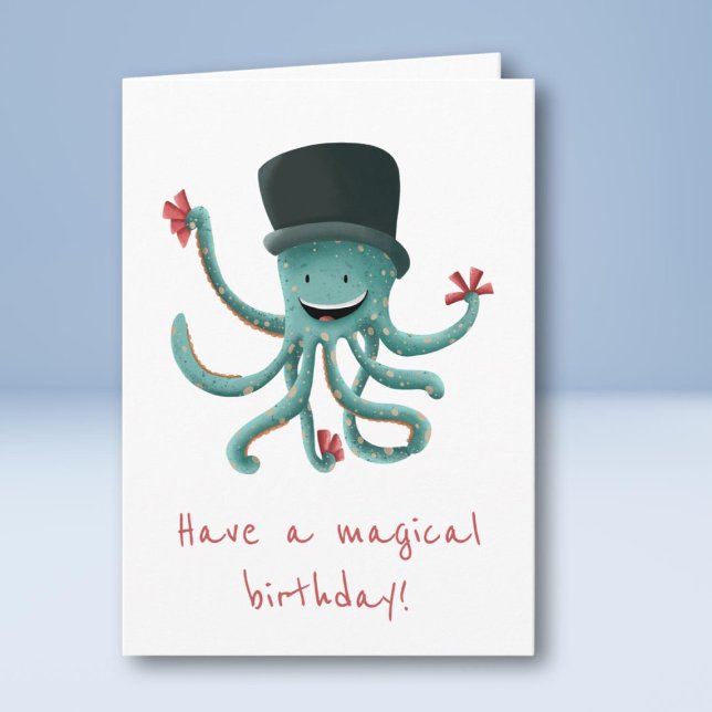 Ha en magisk födelsedag av Octopus Magician Birthd Kort (Skapare uppladdad)
