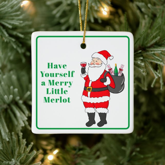 Ha en Merry Little Merlot Santa Vin Julgransprydnad Keramik (Träd)