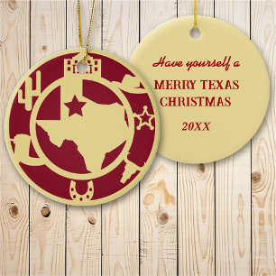 Ha en Merry Texas-jul Julgransprydnad Keramik