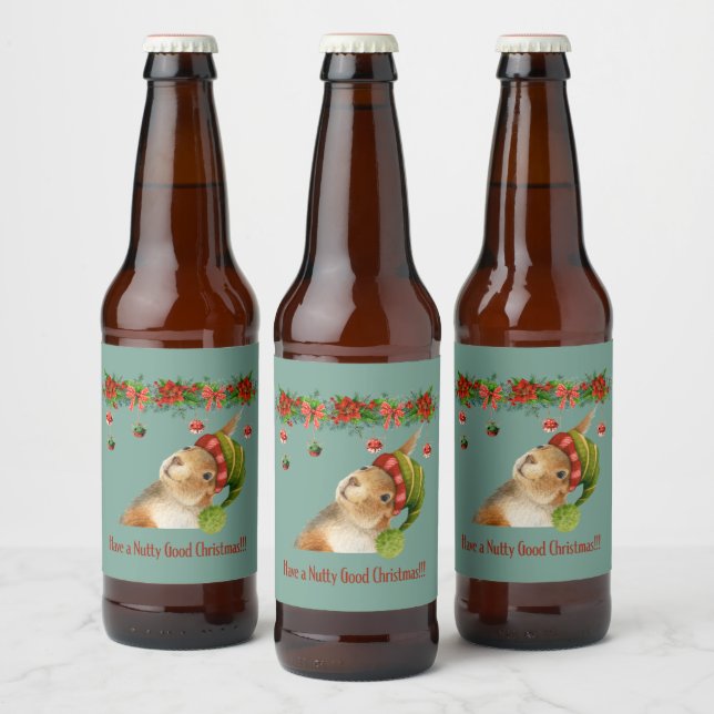 Ha en nötig god jul ekorre semester ölflaska etikett (Flaskor)