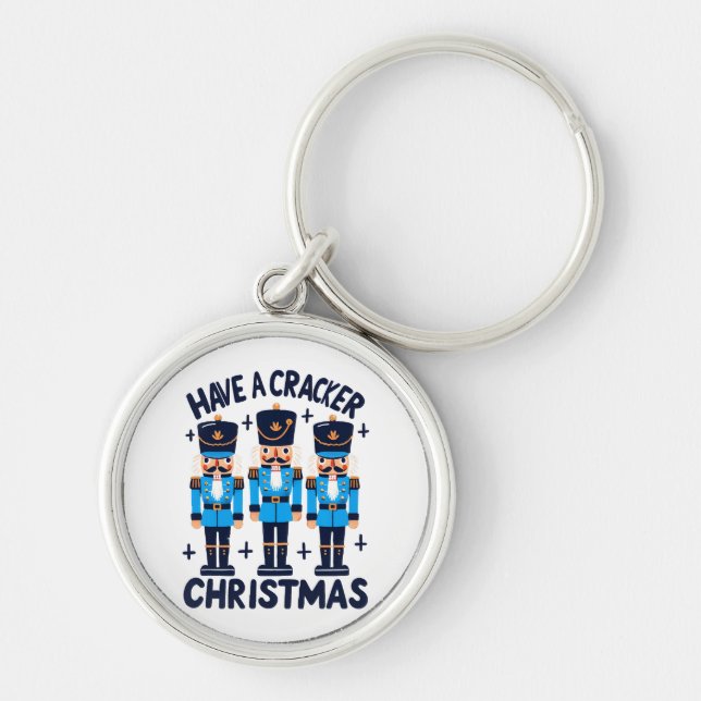 Ha en nötknäppare jul rund silverfärgad nyckelring (Framsidan)