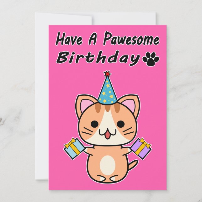 Ha En Pawesome Födelsedag - Röd Tabby Katt (Framsida)