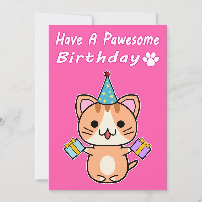 Ha En Pawesome Födelsedag - Röd Tabby Katt (Framsida)