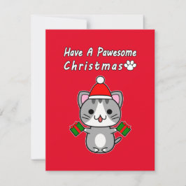 Ha En Pawesome Jul - Grå Tabby Katt Julkort