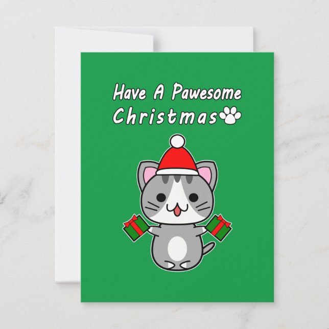 Ha En Pawesome Jul - Grå Tabby Katt Julkort (Framsida)