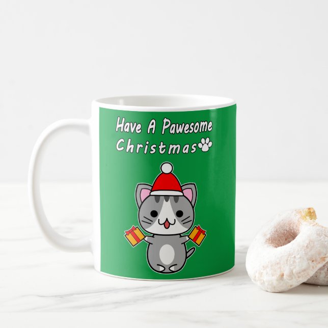 Ha En Pawesome Jul - Grå Tabby Katt Kaffemugg (Med munk)